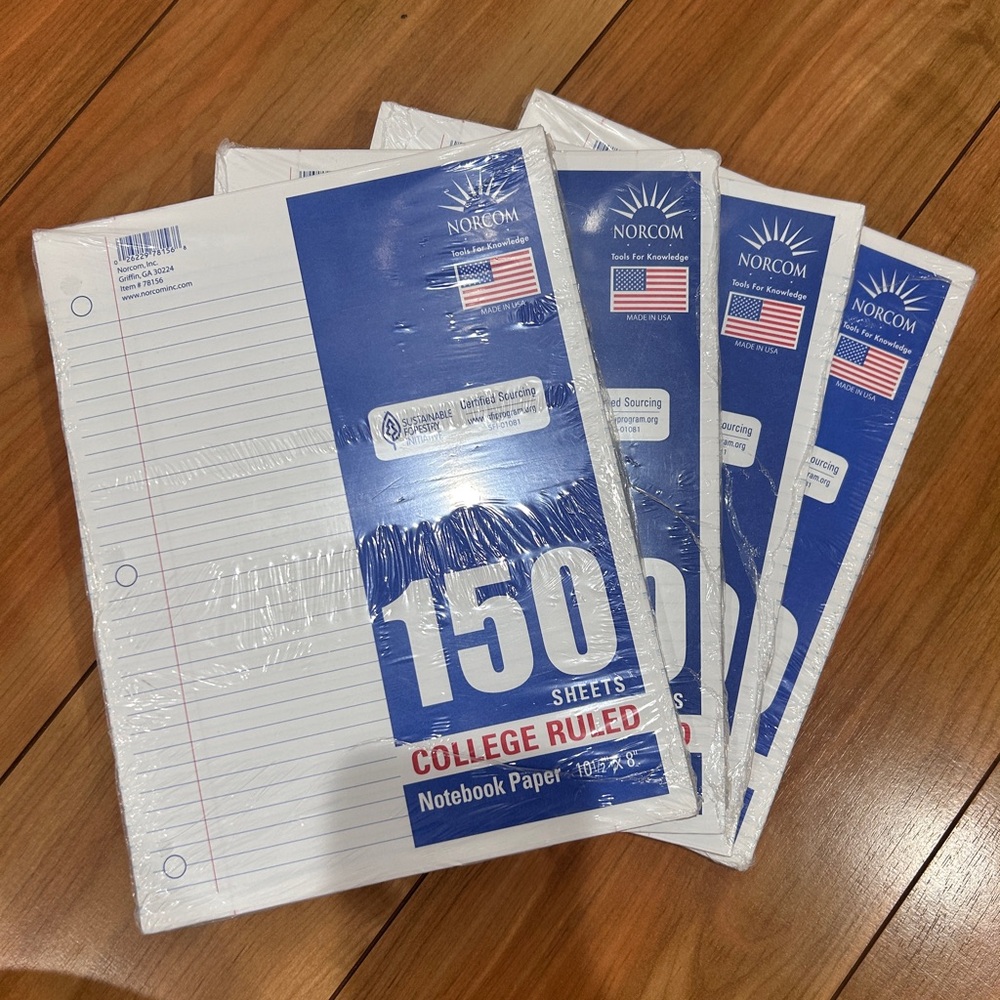 150 pieces of college ruled paper unopened